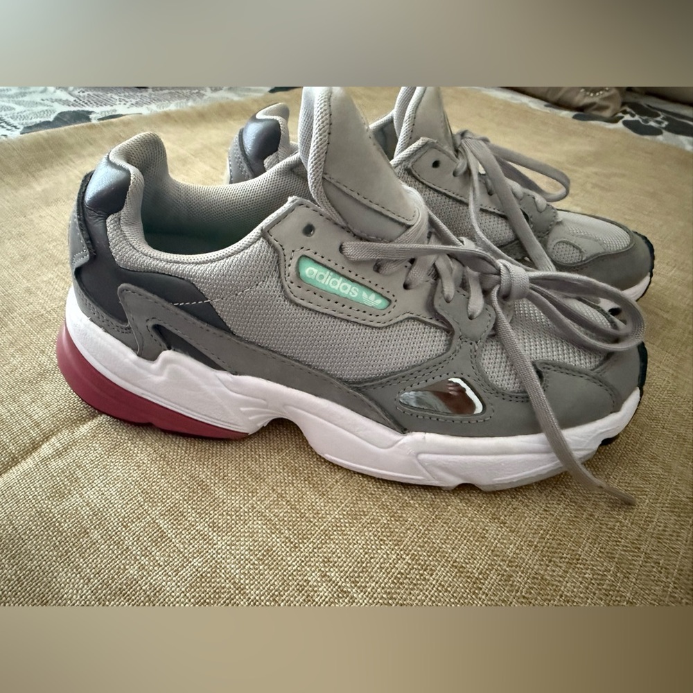 Adidas Gray Sneakers with Teal and Maroon Accents